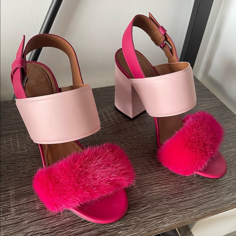 Givenchy Pink Fur Stacked Heel Sandals